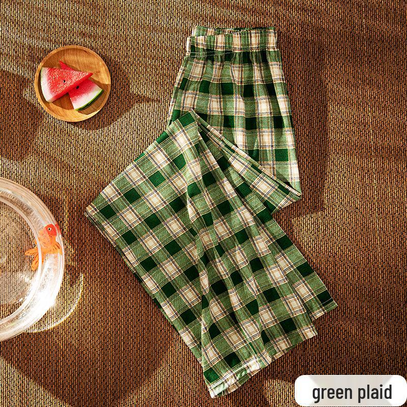 High-Waisted Plaid Wide-Leg Pants - Women's Summer Loose-Fit, Slimming, Casual Drape Long Trousers