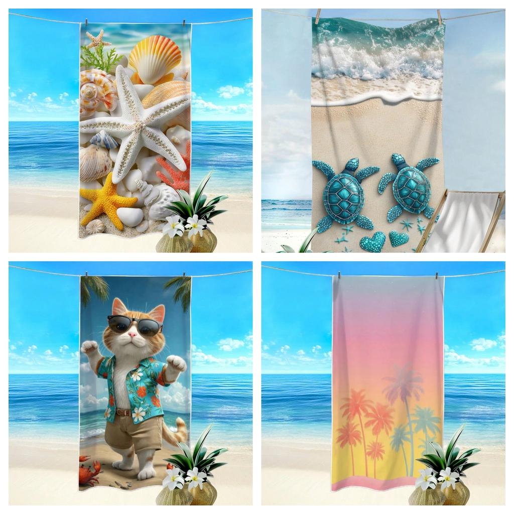 1PC Quick Dry Polyester Beach Towel, Tropical Ocean Pet Print Soft Lightweight Towel, Unisex Absorbent Towel for Beach Camping,