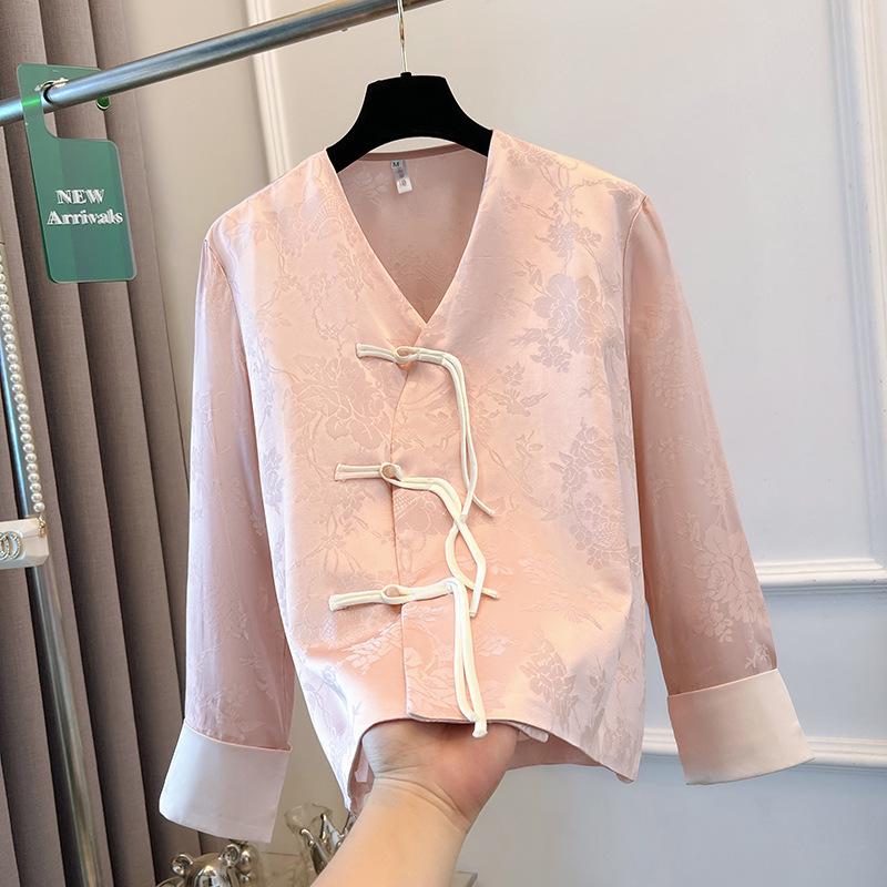 

Женская куртка ханьфу в китайском стиле на пуговицах с длинным рукавом - Осень/Зима 2023 XL розовый