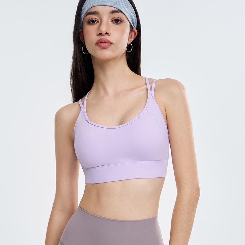 Women's Shockproof Sports Bra - Stylish Back Yoga Vest with Fixed Cup for Pilates and Fitness