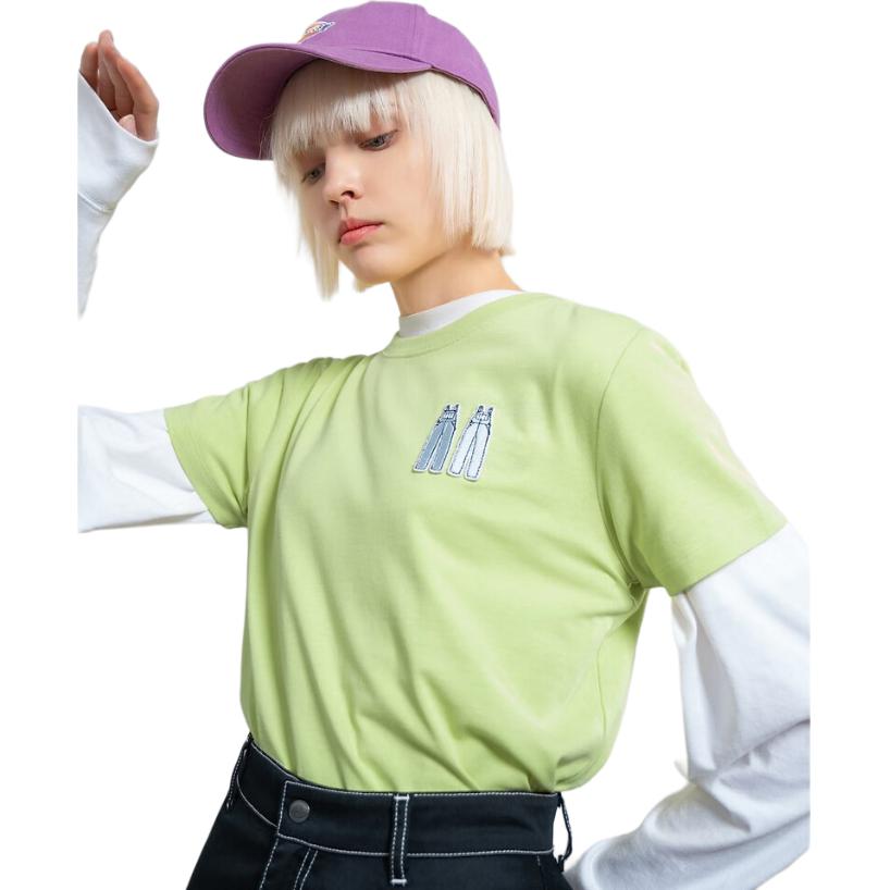 Dickies Pohodlné tričko s kulatým výstřihem a potiskem loga, ležérní, regular střih, dámské topy, citronově žluté DK008821B72