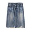 Chuyu Women's Lyocell Cotton Frayed Hem Denim Midi Skirt