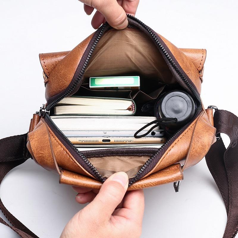 New men's shoulder bag business casual vertical messenger bag PU soft leather handbag small square bag travel backpack