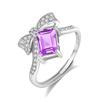 925 Sterling Silver Bowknot Crystal Ring, Adjustable Open Band with Natural Gemstone, Elegant Luxury Women's Jewelry, Perfect Gift
