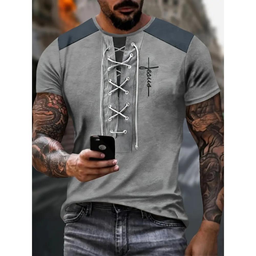 Summer Casual Men's T-Shirt 3d Printed Henry Shirts English Letter Pattern Tees Tops Vintage Round Neck T-Shirt Men's Clothing