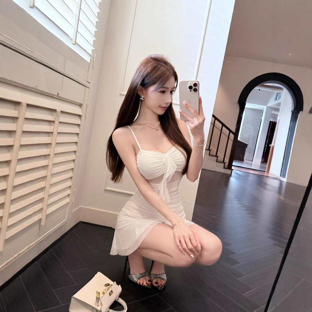 Work clothes Work clothes Low-cut v-neck slim-fitting and thin hip-wrapped bottom suspender dress