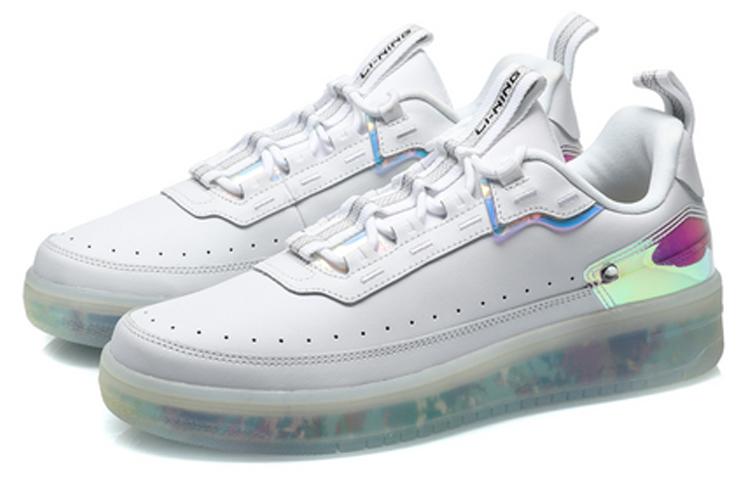 Li Ning CF Split Cow Leather, TPU Coverage Thermal Slip Resistant Low top Sports Casual Shoes Men's White Silver AGCP289-15