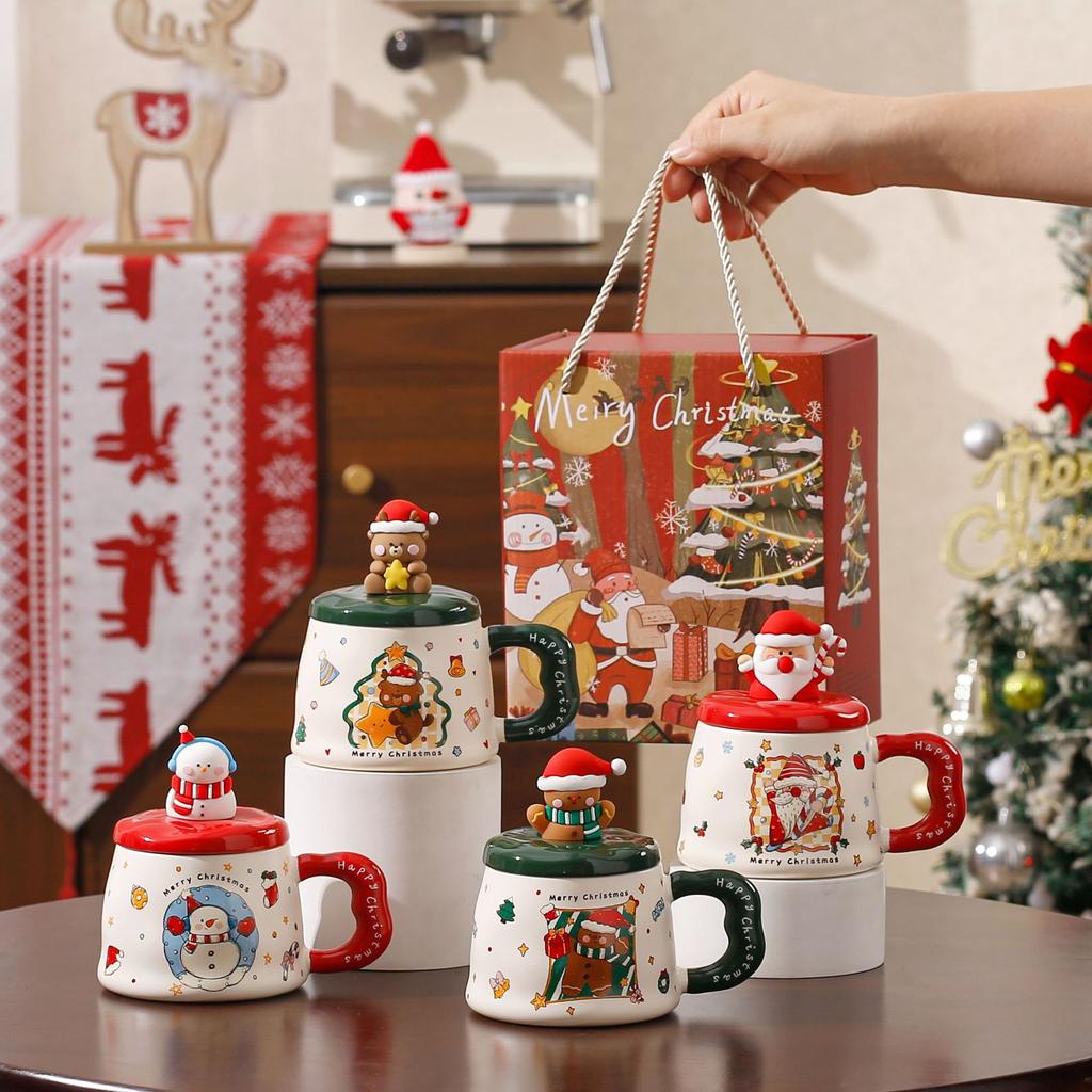 2025 Christmas Cup Creative Mug with Lid Breakfast Cup Ceramic Coffee Cup High Value Birthday Gift