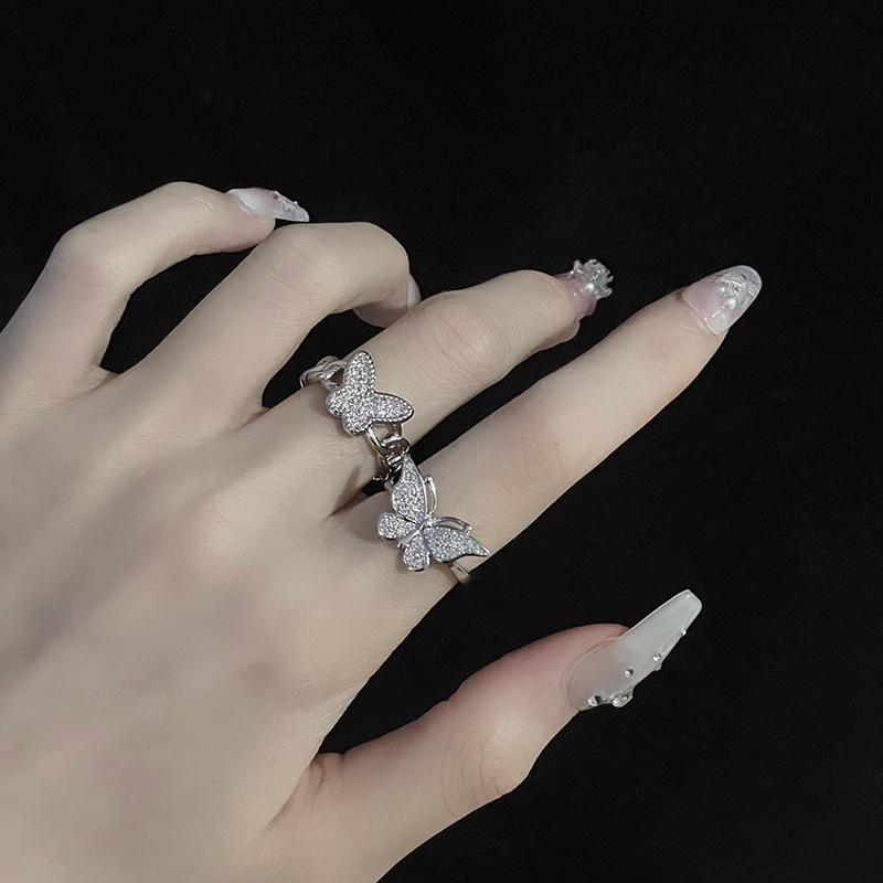 Butterfly Opening Ring Female Niche Design Advanced Cold Wind Full Diamond Zircon Personality Sweet Cool Wind Index Finger Ring