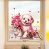 Dog Holding Flowers and Hearts Static Cling Window Stickers No Glue Needed for Bedroom Living Room Balcony Removable Reusable