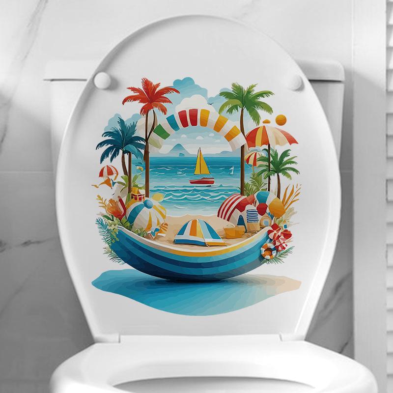 10 Styles Summer Seaside Vacation Wall Stickers Beach Sunset Stickers Toilet Stickers Self Adhesive Waterproof