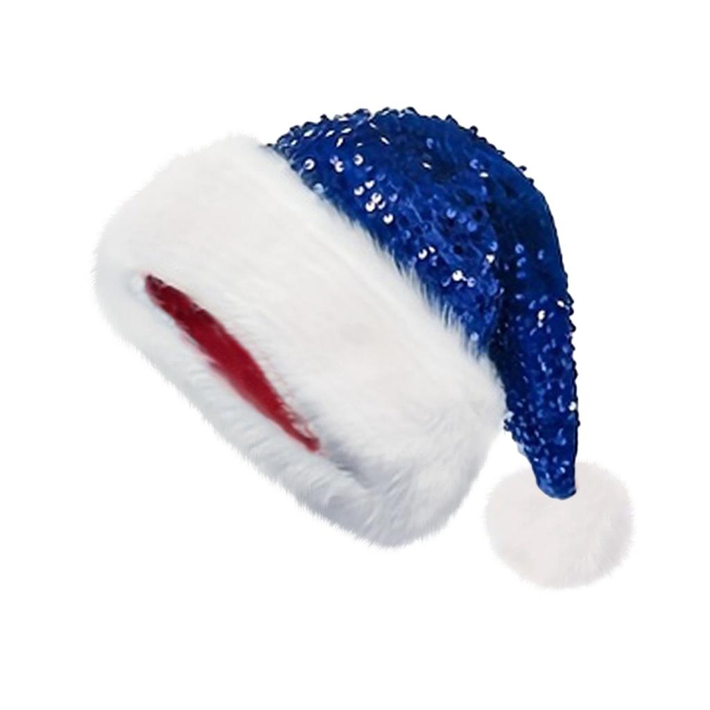 1PC Double-layer Sequined Christmas Hats Christmas Decorations Sequin Plush Hat Plush Thickened Christmas Cap with Fluffy Pompom