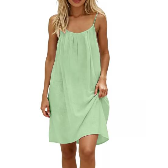 Women's Backless Cami Dress Solid Sleeveless Mini Dress Above Knee A-Line Skirt Soft Breathable Fabric Summer Beach Casual Travel Dress