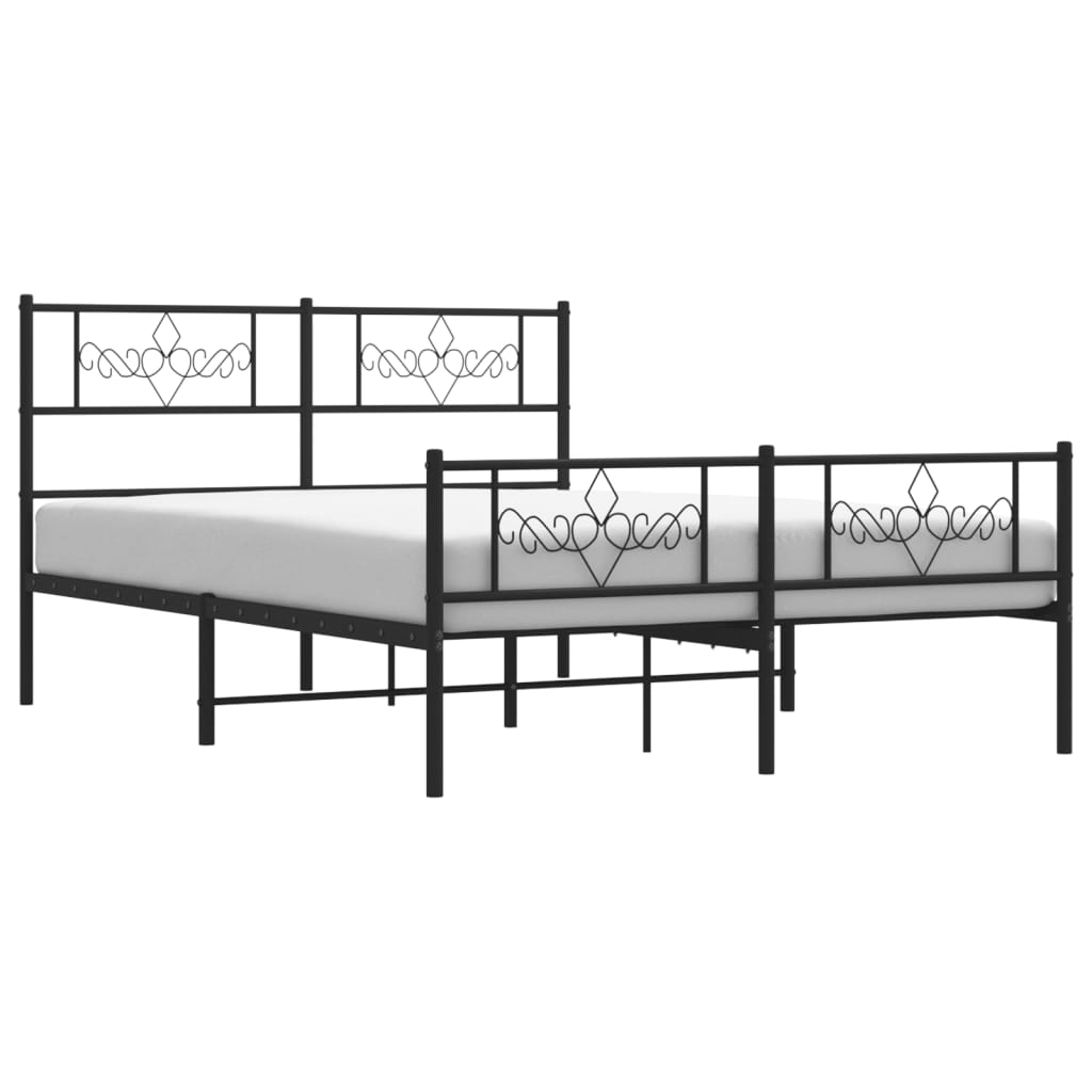 Metal Bed Frame with Headboard and Footboard Black 120x200 cm