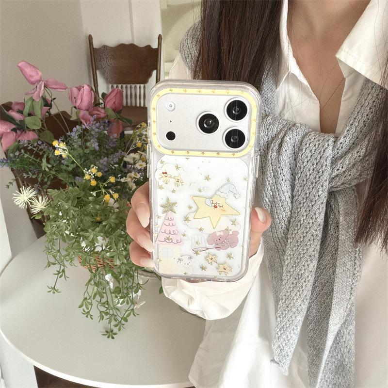 Korean-Japanese Star & Puppy Chain Phone Case for iPhone 16 Pro Max/15 Pro