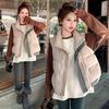 New Korean Version Loose Cotton Vest Denim Splicing Stand Collar Autumn and Winter Cotton Vest Vest Down Cotton Vest Women's Outer Wear