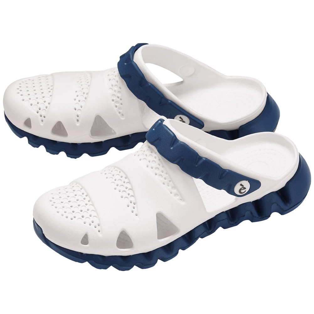 

Anfamie Nurse Сандалии Jagged с амортизацией, Ультра размеры, 2 способа ношения, Подошва, ЭВА, Моющиеся, Мягкие, Подошва, Легкие, 26.0-27.0см, 2E, Белый/Темно-синий