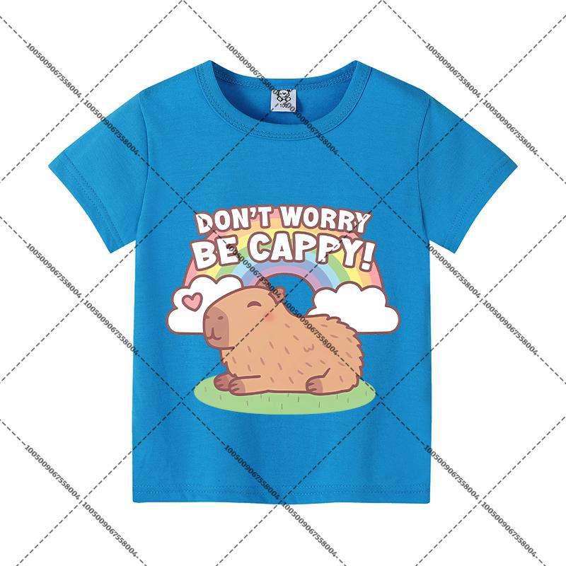 Capybara Summer Colorful T-shirts Child Polyester Short Sleeves Boy Cartoon Shirt Fashion Tops Girl Casuals Clothes Shirts Gift