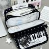 Printed Piano Keyboard Pencil Case Large Capacity Makeup Bag Pen Organizer  Student