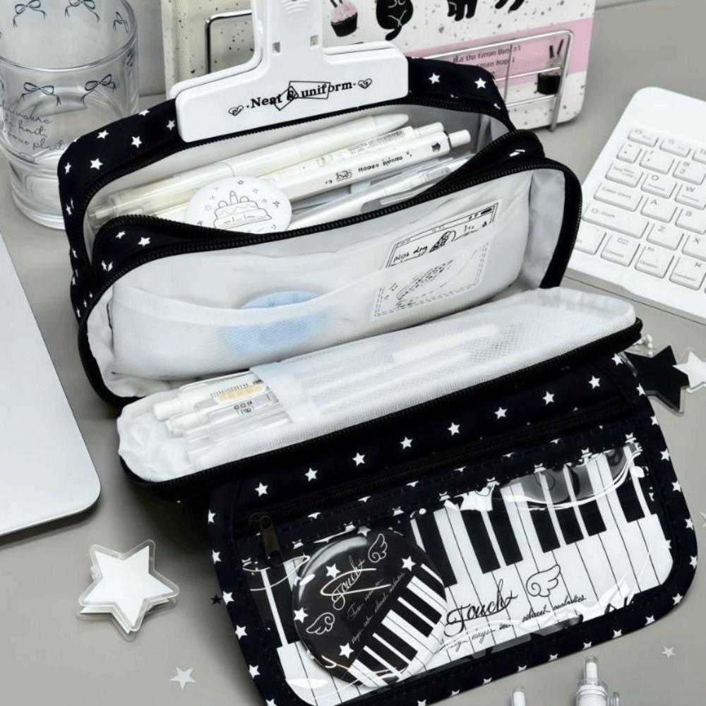 Printed Piano Keyboard Pencil Case Large Capacity Makeup Bag Pen Organizer Student