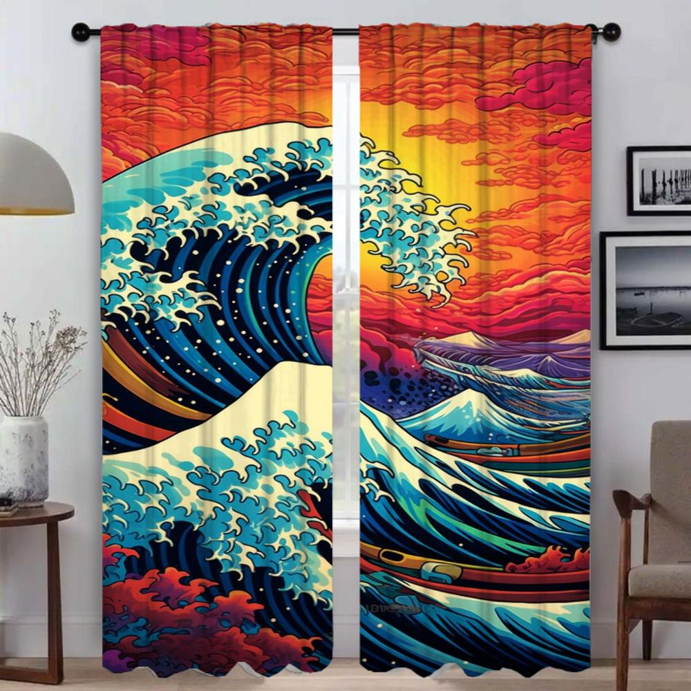 

Волна Хэллоуин Украшение Перегородка Затемняющие Шторы для Гостиной Штора Домашний Интерьер Шторы 2 Штуки Оттенки Кухня W50xH70cmx2pcs-CL