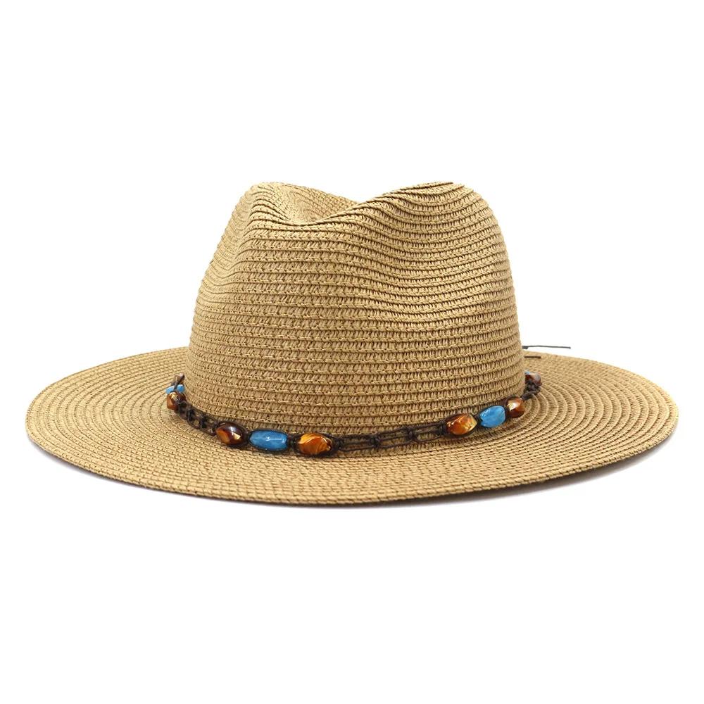 Pink Summer Hats for Women Wide Brim Sombreros Vintage Panama Hat Straw Male Female Casual Outdoor Beach Fedora Black Navy Khaki