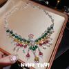 Schmuck, Hof Bunte Phönixfarbene Fransen Edelstein Halskette, Bankett Haute Couture Flügel Wassertropfen Ohrringe Set
