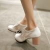 Fashion 2025 New Women Lace Mesh Breathable Pumps Shallow Brogue Shoes Ladies Vintage Oxford Shoes Lace-Up Chunky High Heels Female34-43