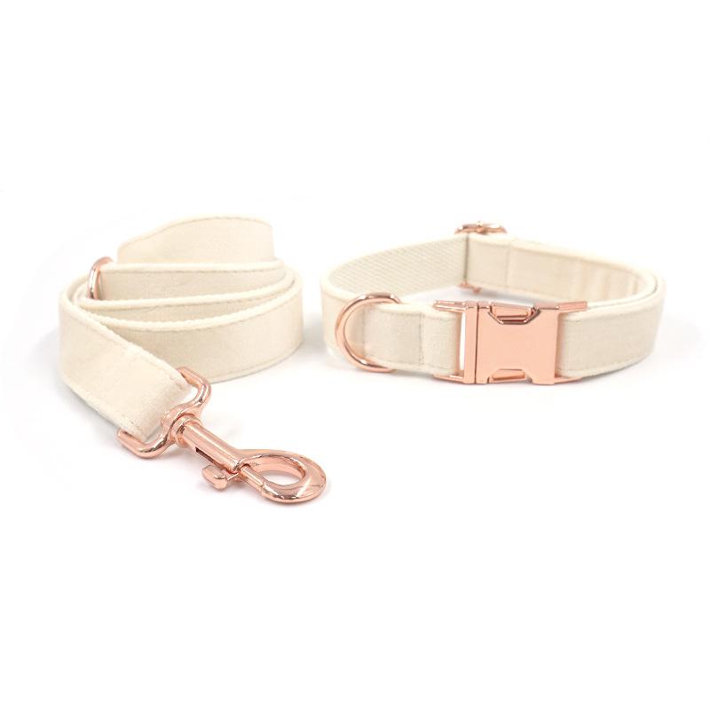 Mihaha Adjustable Cream Velvet Pet Collar and Leash with Engraving Option XL