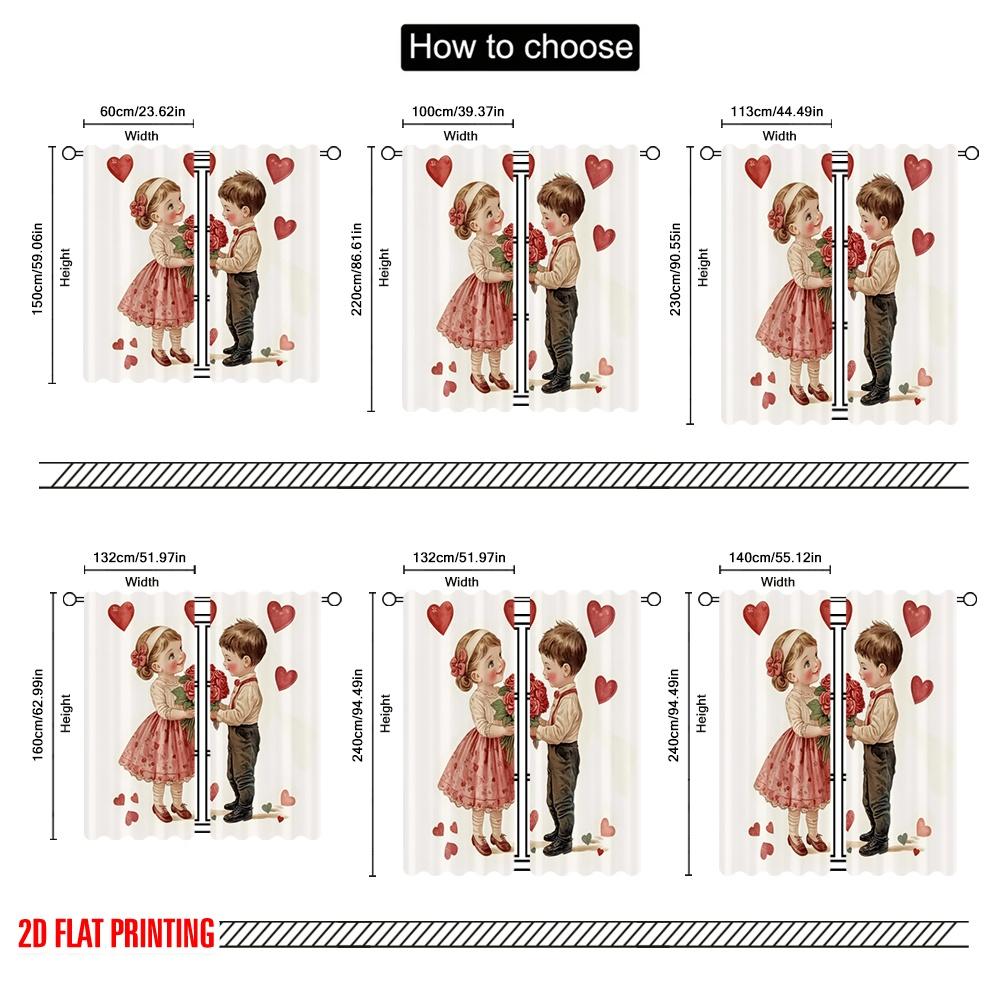 2 Stück, 2D-Flachdruck Minimalistische Vorhänge Vintage Valentinstag Polyestergewebe (ohne Stange) Heimdeko Perfekt für Schlafzimmer,