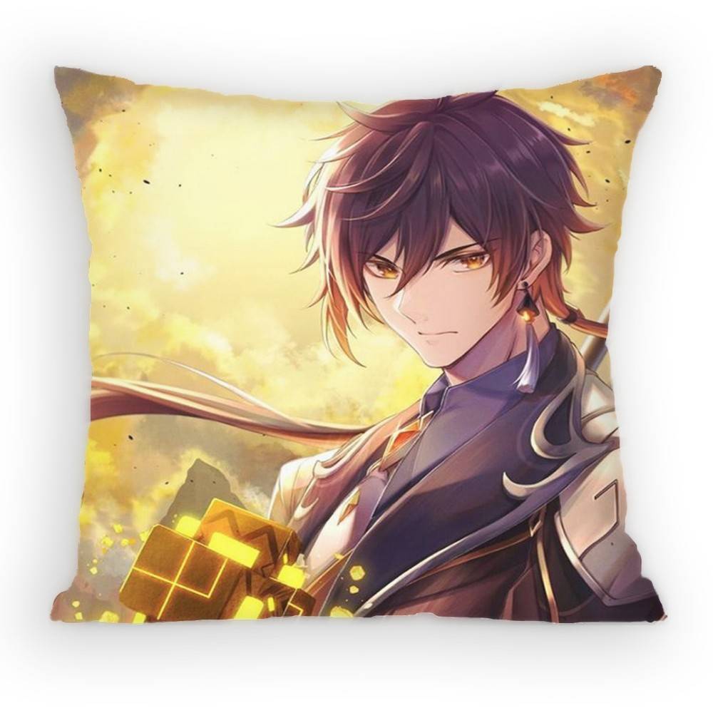 

Geo Archon of Liyue Zhongli Pillow Case Sofa Living Room Bedroom Headboard Backrest Cushion Square Cushion Nap Time 30x30 cm