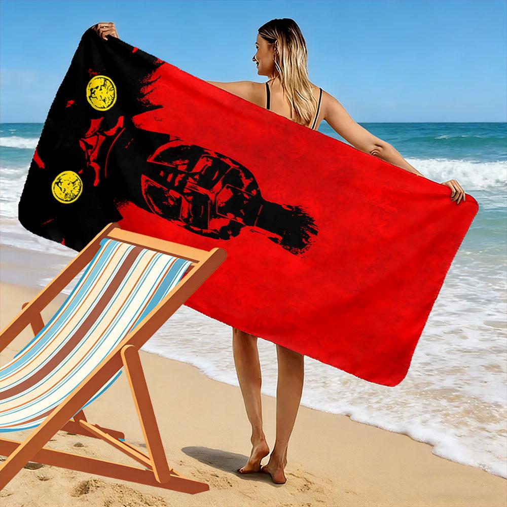 "Spartan Warrior with Red Background" Patterned beach towel quick dry perfect for travel outdoor sports jogging the beach and swimming