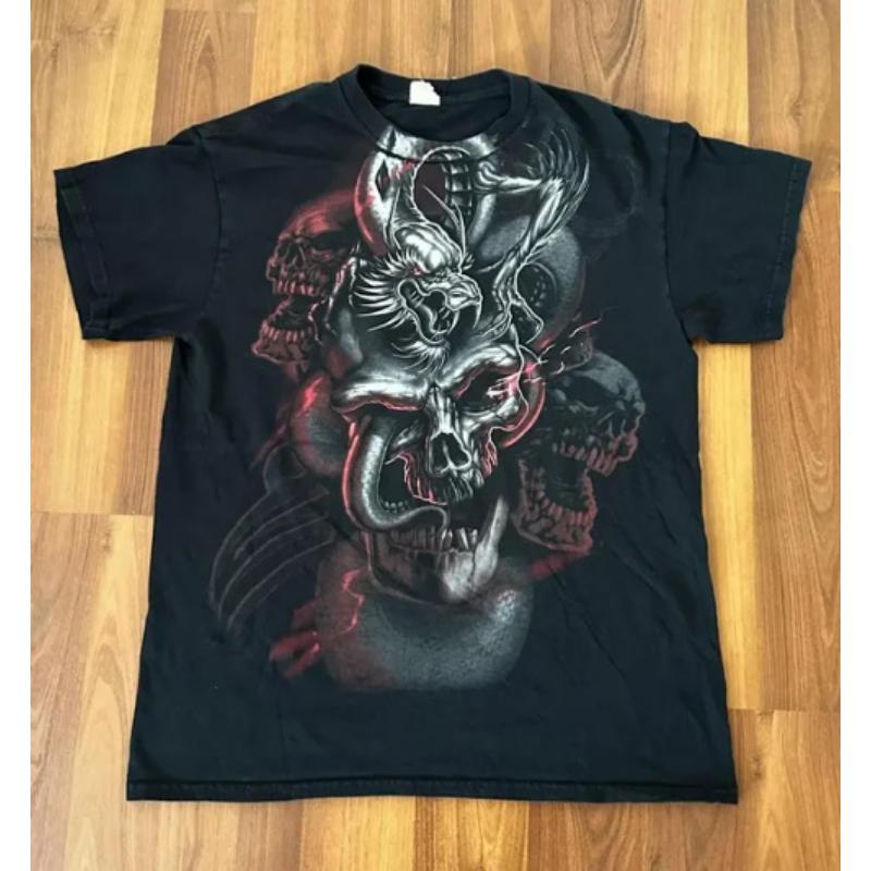 3D-gedrucktes Amerikanisches Retro Goth Y2K Affliction Stil Streetwear T-Shirt Gothic Totenkopf Kreuz Print Trendige Grafik T-Shirts Herrenbekleidung