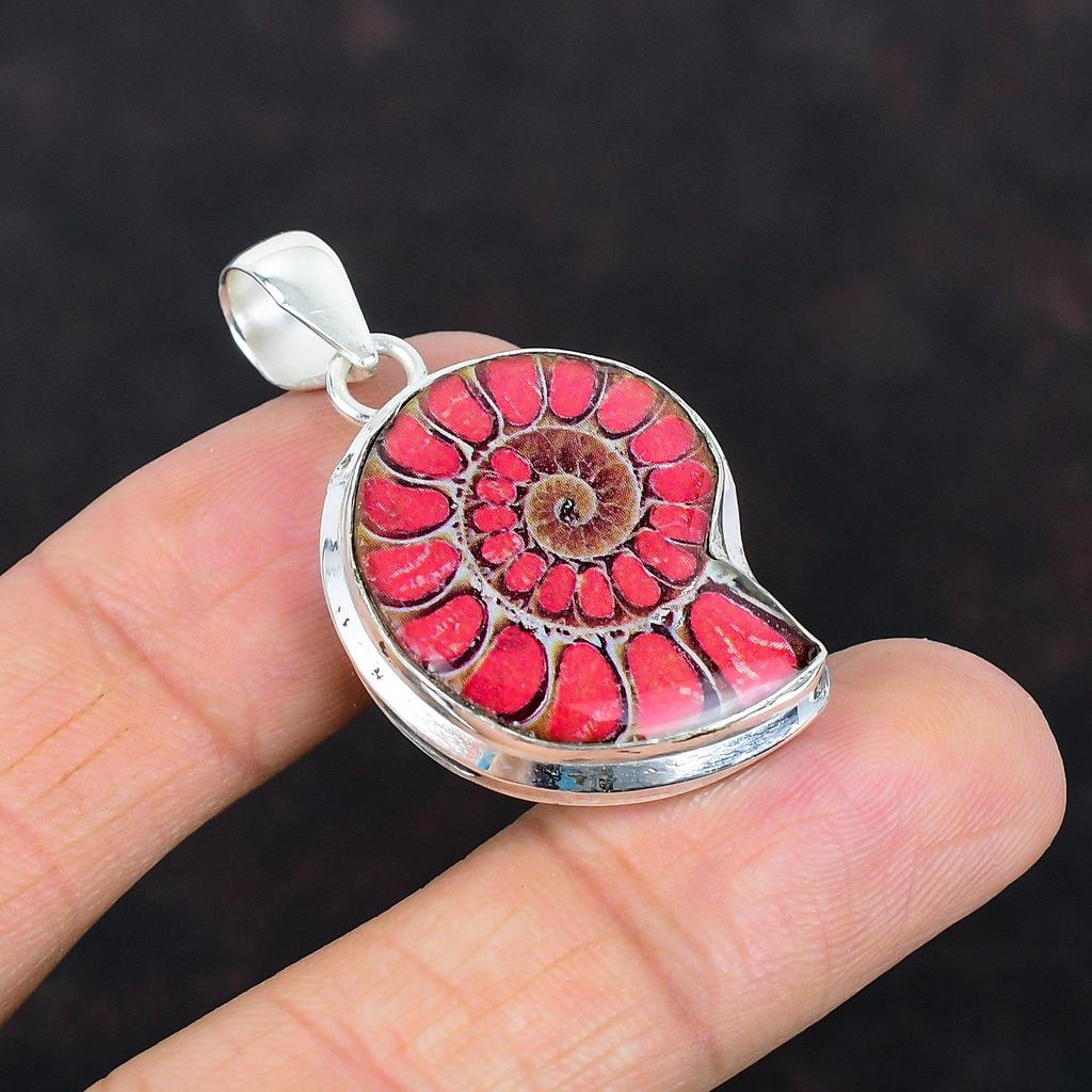 Pink Shade Ammonite Fossil Pendant 925 Sterling Silver Pendant Gemstone Jewelry Designer Pendant Handmade Silver Jewelry Engagement Gifts