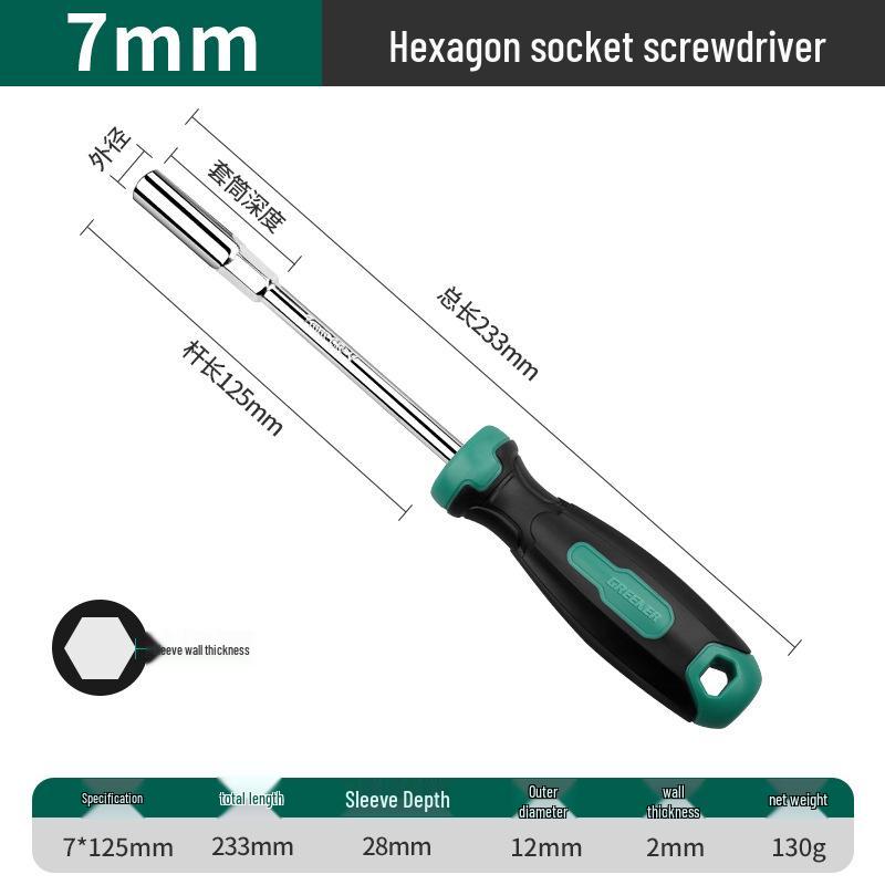 Green Forest 8-in-1 Hex Socket Screwdriver Set with Strong Magnetic 7mm Bit