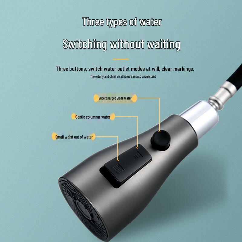 Gunmetal Gray Wall-Mounted Stainless Steel Pull-Out Kitchen Faucet