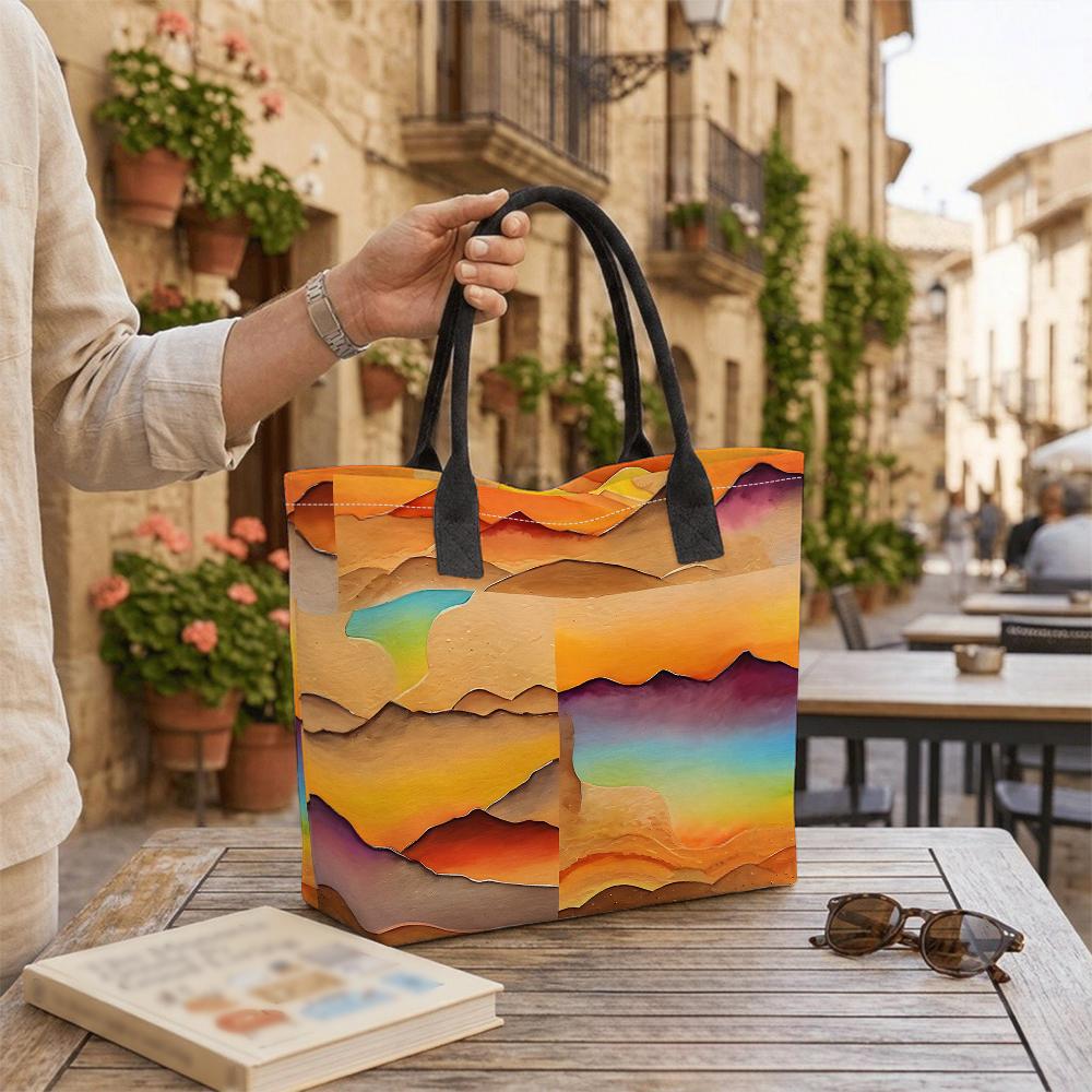 Art Abstract Landscape Tote Bag Large Capacity Casual Canvas Shoulder Bag for Daily Commute Shopping