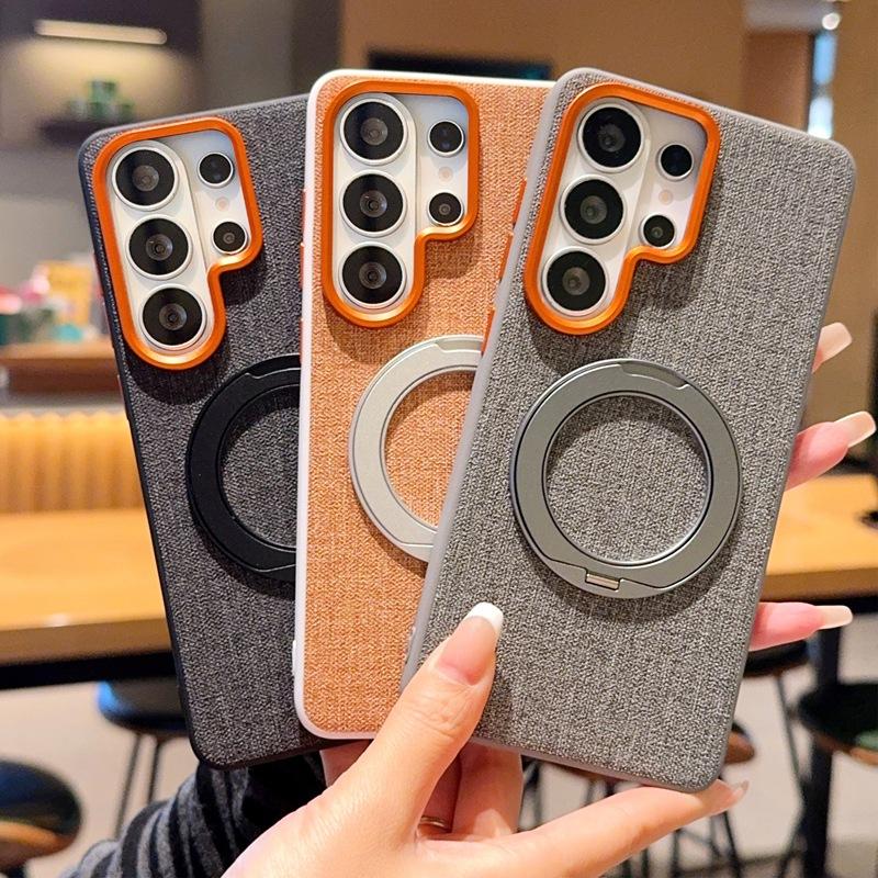 Case for Samsung S26 S25 S24 Plus Ultra Rotating with Bracket Protective Case Magnetic Attraction Texture of Cloth Tough Shell