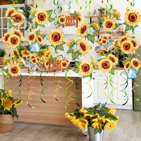 18Pcs Sunflower Hanging Swirls Decorations Sunflower Foil Swirls Ceiling Wall Decor for Birthday Party Wedding Baby Shower