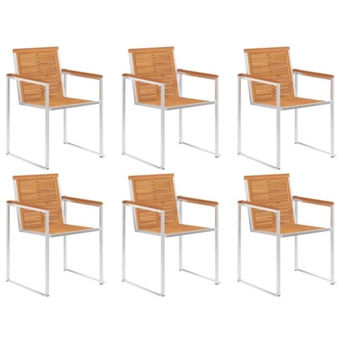 VidaXL Chaises de jardin 6pcs Bois d'acacia solide et acier inoxydable 3078468