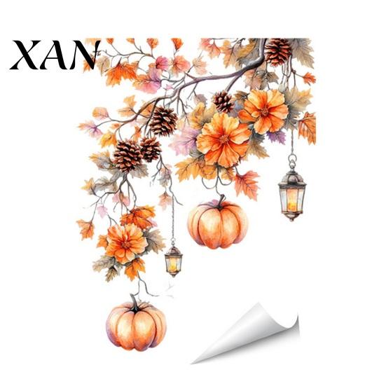 Pumpkin Maple Leaf Stickers Fall Thanksgiving Static Window Clings, Autumn Floral Glass Atmosphere Wall Decor Decals, Removable Harvest Season