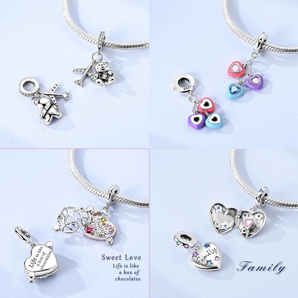 Exquisite Pink Crown Clawed Owl Moon Original Copper Charms Beads Fit Bracelet Women Jewelry Fine Gift Accessory