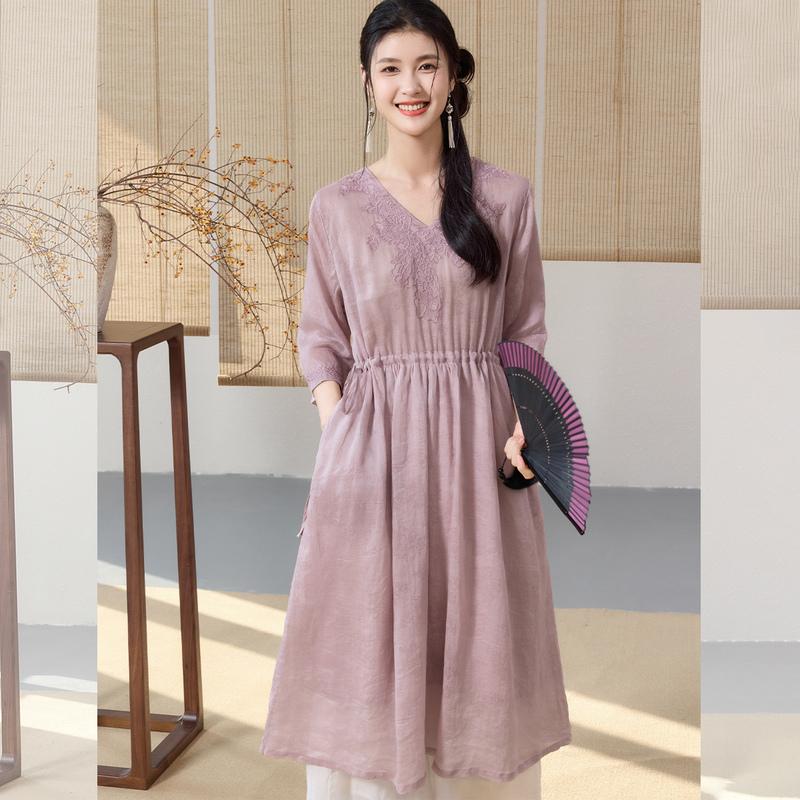 Summer 2025 Embroidered and Embroidered Collar Forest Series Loose Breathable Women's Dress
