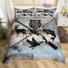 Hunt Fish Duvet Cover Set Queen Size Bird Fish Animal Hunting Comforter Cover For Kids Boys Bedroom Cabin Decor Bedding Set