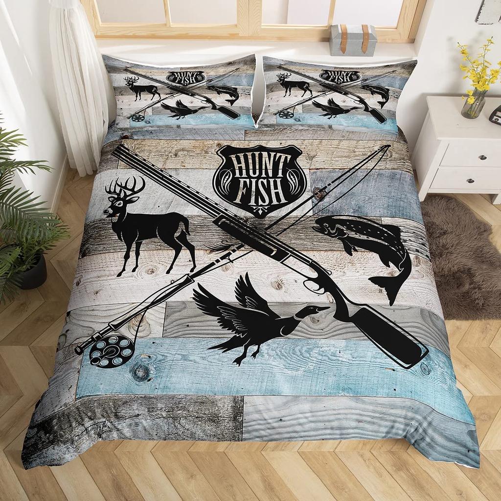 Fishing Duvet Cover Sets For Adults Queen Size Quilt Covers Lightweight Down Room Decor 2 Pillowcases 1 Duvet Cover No Comforter