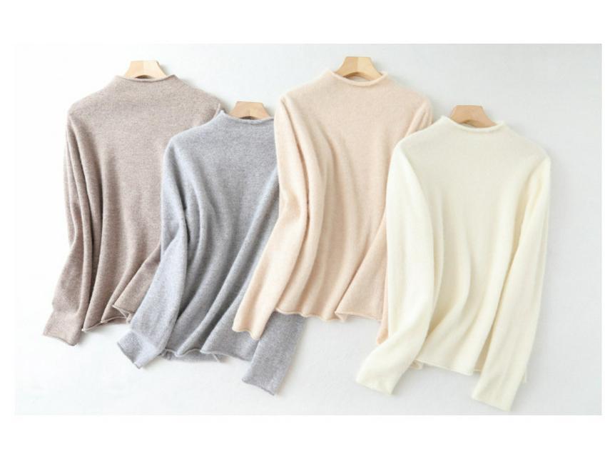 Women's Pure Wool Semi-High Neck Cashmere Sweater - Slim Fit, Versatile Knitted Design