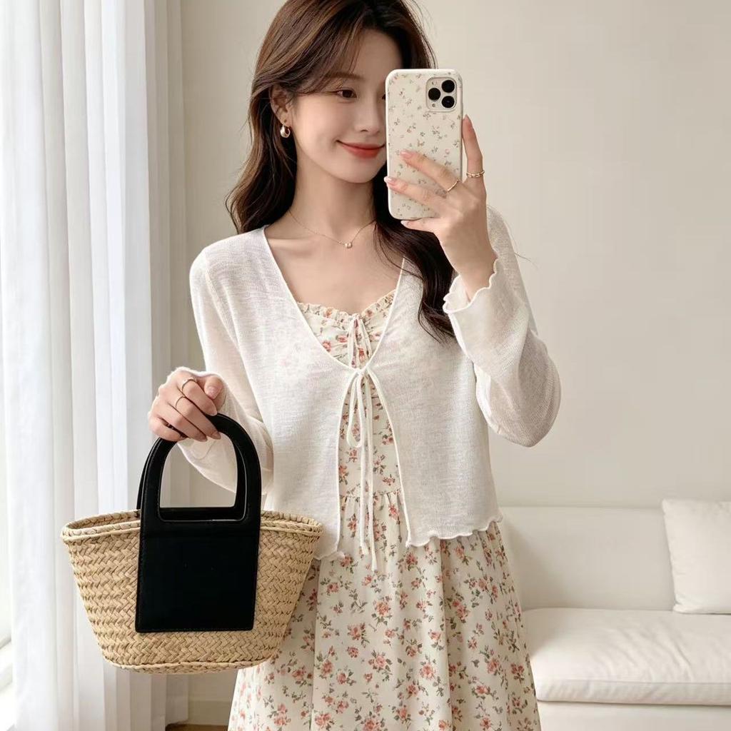 Traditional Style Lace-up Sun Protection Cardigan Lightweight Women's Outerwear Cover-up Summer Shawl Small Blazer Jacket
