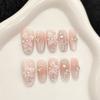 10Pcs Pink Cat Eye Almond Press On Nails With 3D Flowers French Tip Shiny Sweet Full Cover Fake Nails Fashion Manicure Stickers