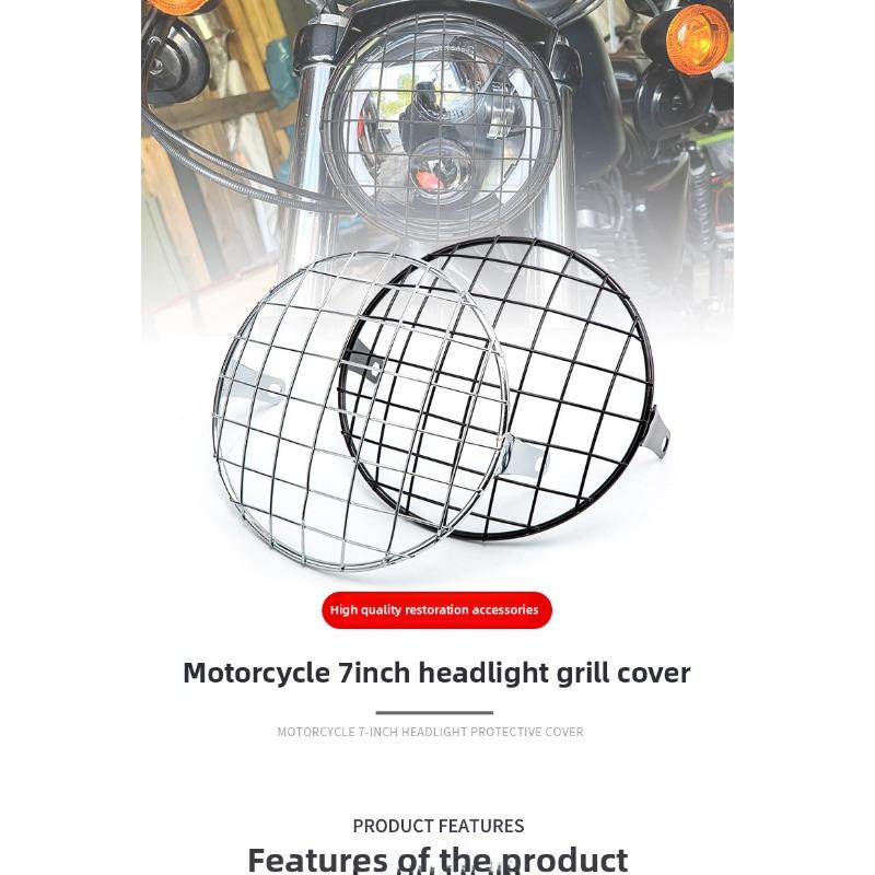 For Universal Harley Triumph Honda HeadLamp Mesh Grille Lampshade Metal Retro Motorcycle Headlight Protector Cover Fit