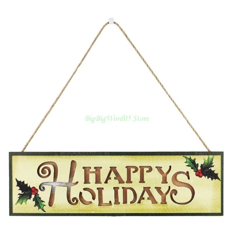 

24TE Merry Christmas Wooden Sign with LED Light Up Indoor Outdoor Hanging Plaque Door Hanger Farmhouse Xmas Wall Decoration